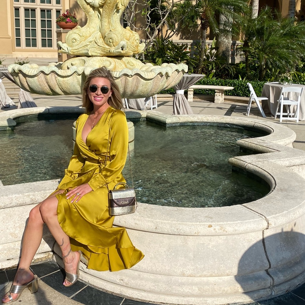 Guess by Marciano Yellow Ruffled Wrap Gown